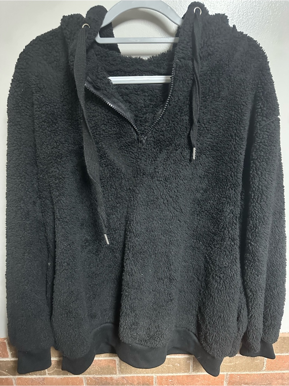 Cozy Black Sherpa Zip-Neck Hoodie
